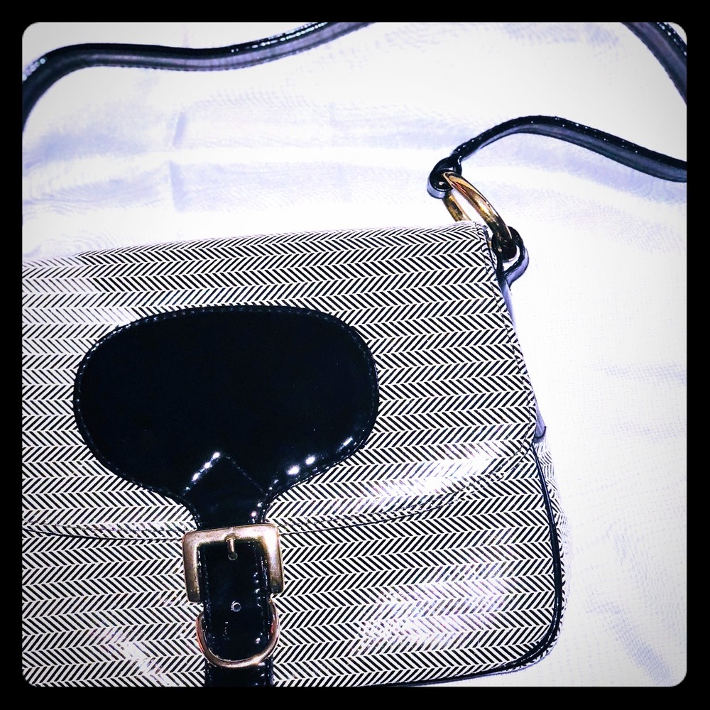 J. Renee Herringbone Black Patent/Leather Purse